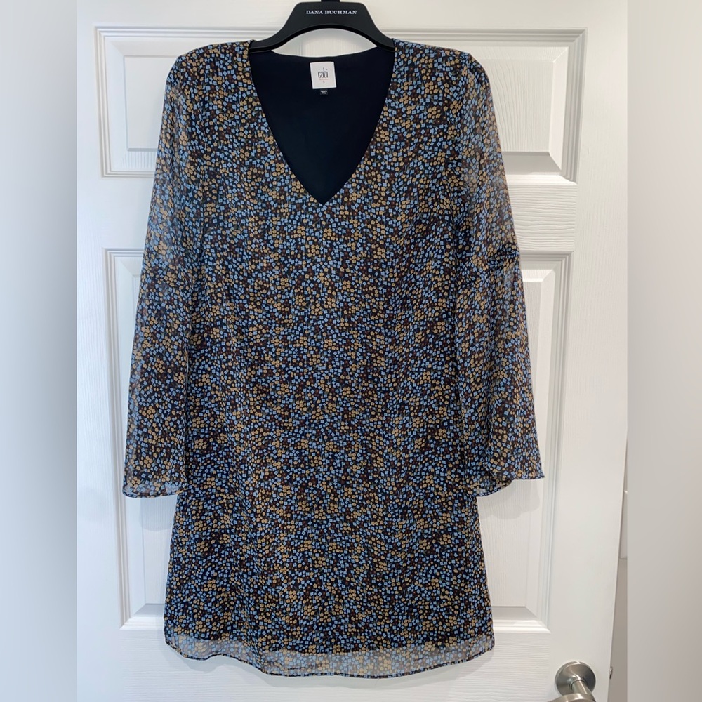 CABI Size Small #3648 Bell Sleeve Poise Dress in Black Multi Floral Print W8954